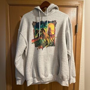 Gray Graphic Hoodie - Horse Design
